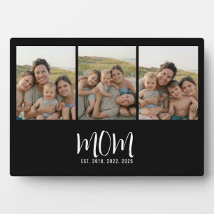 Mum Established Elegant Script Black 3 Photo Plaque