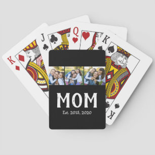 Mum Established Elegant Script Black 3 Photo Playing Cards