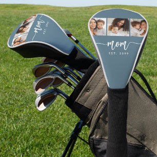 Mum Established Elegant Script Blue White 3 Photo Golf Head Cover