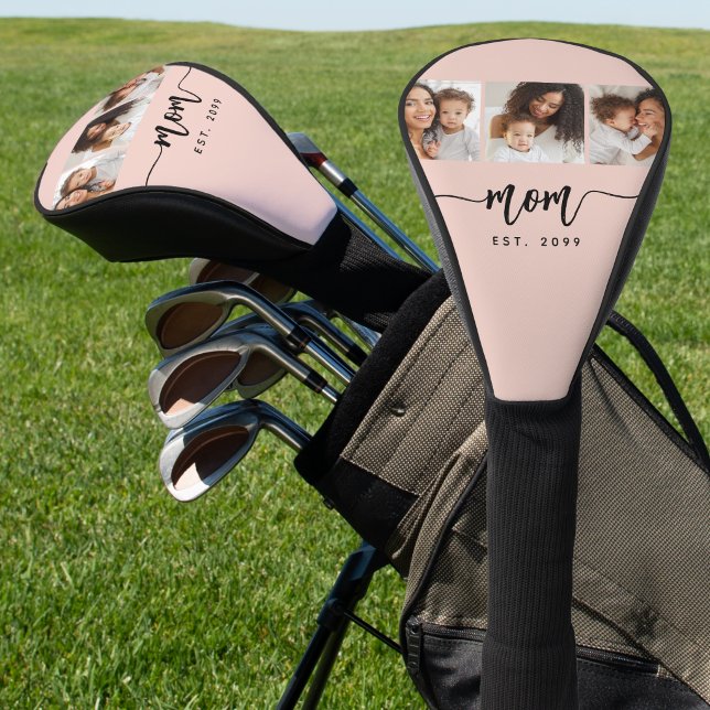 Mum Established Elegant Script Blush Pink 3 Photo Golf Head Cover (Creator Uploaded)