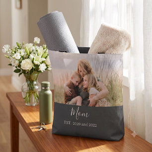 Mum Established Elegant Script Photo Tote Bag