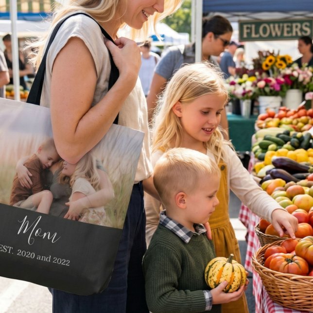 Mum Established Elegant Script Photo Tote Bag (Creator Uploaded)