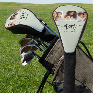 Mum Established Elegant Script Sage Green 3 Photo Golf Head Cover