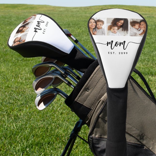 Mum Established Elegant Script White 3 Photo Golf Head Cover (Creator Uploaded)
