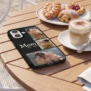 Mum Established Fun Bold Text 3 Photo Black iPhone 16 Case