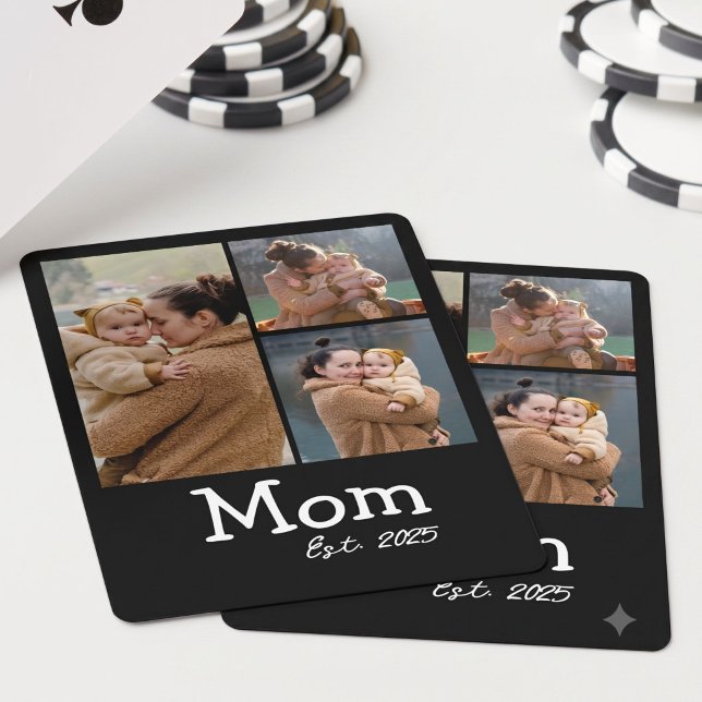 Mum Established Fun Bold Text 3 Photo Black Playing Cards (Creator Uploaded)