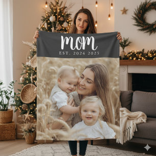Mum Established Fun Modern Script Photo Fleece Blanket