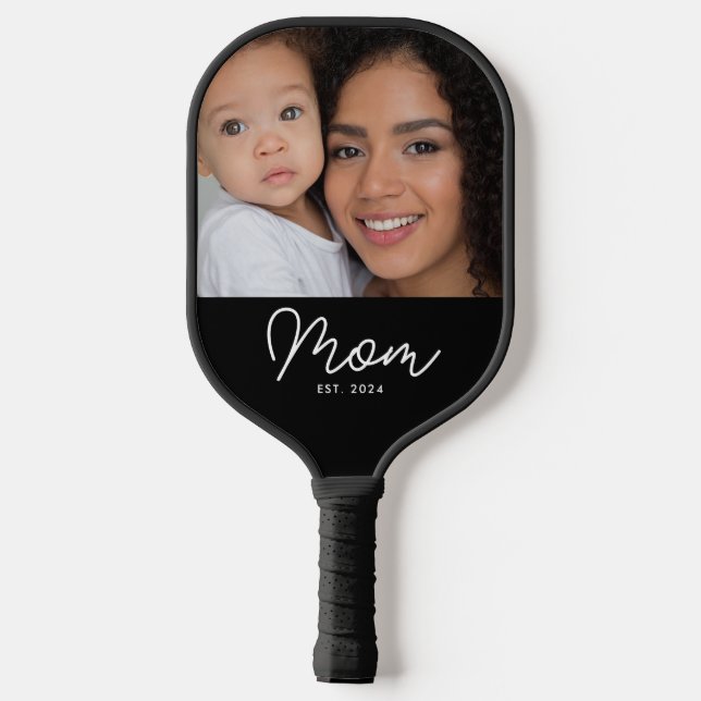 Mum Established Fun Script Photo Pickleball Paddle (Back)