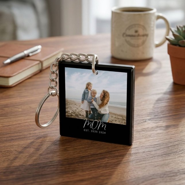 Mum Established Gift Modern Script Photo Keepsake  Key Ring (Creator Uploaded)