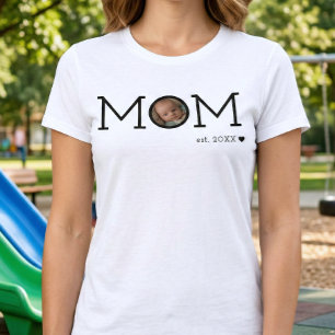 Mum Established Heart Black Minimal Photo T-Shirt