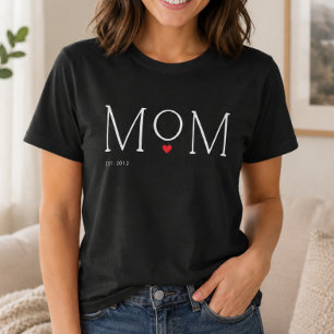 Mum Established Heart Typography Black T-Shirt