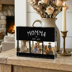 Mum Established Kid Count Chic Black 3 Photo Block
