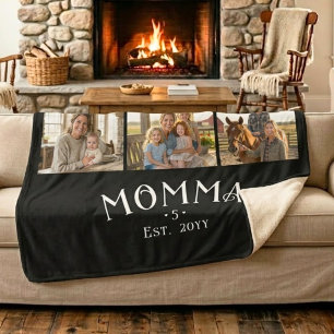 Mum Established Kids Count Chic Black 3 Photo Sherpa Blanket