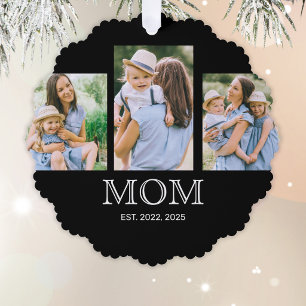 Mum Established Modern 3 Photo Black Tree Decoration Card