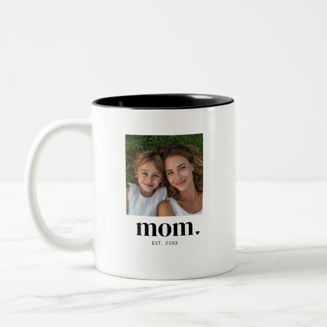 Mum Established Modern Black 2 Photo  Two-Tone Coffee Mug (Left)