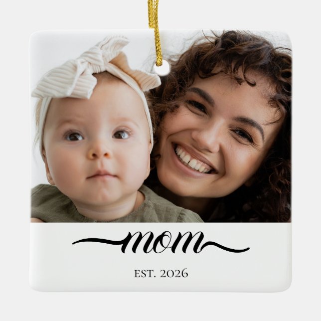 Mum Established Modern Black Script Photo Elegant  Ceramic Ornament (Front)