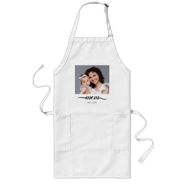 Mum Established Modern Black Script Photo Elegant  Long Apron (Front)