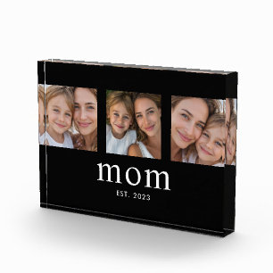 Mum Established Modern Bold Minimal Black 3 Photo Block