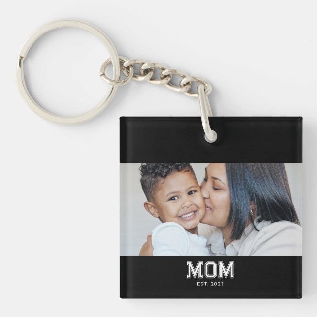 Mum Established Modern Bold Photo Key Ring (Front)