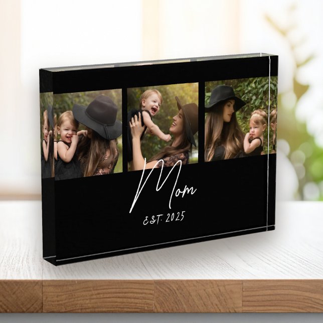 Mum Established Modern Bold Script Black 3 Photo Block (Creator Uploaded)