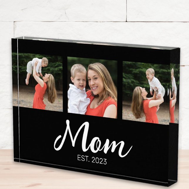 Mum Established Modern Bold Script Black 3 Photo Block (Creator Uploaded)