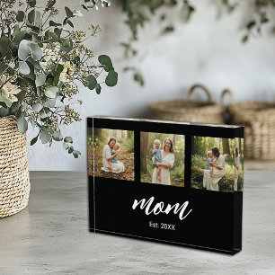 Mum Established Modern Bold Script Black 3 Photo Block