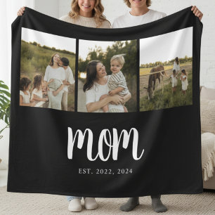 Mum Established Modern Bold Script Black 3 Photo Fleece Blanket