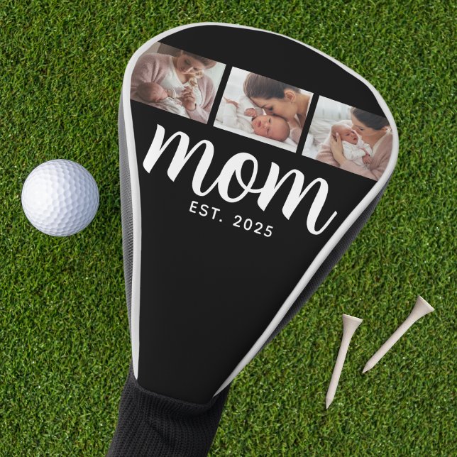 Mum Established Modern Bold Script Black 3 Photo Golf Head Cover (Creator Uploaded)