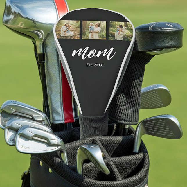 Mum Established Modern Bold Script Black 3 Photo Golf Head Cover (Creator Uploaded)