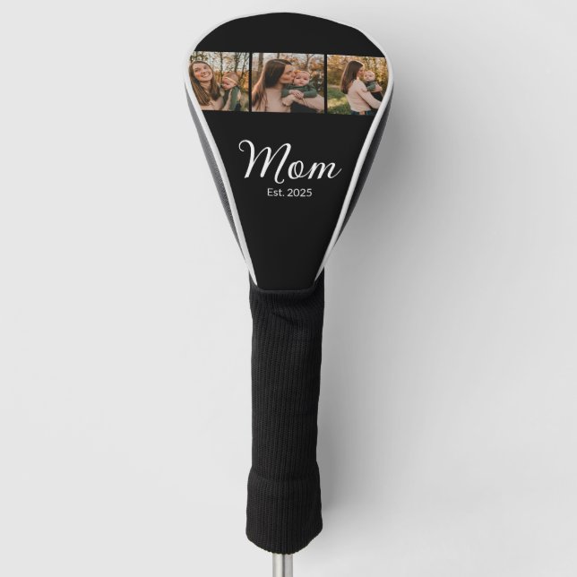 Mum Established Modern Bold Script Black 3 Photo Golf Head Cover (Front)