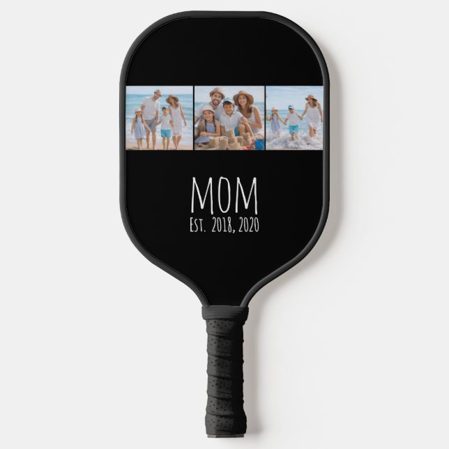 Mum Established Modern Bold Script Black 3 Photo Pickleball Paddle (Front)