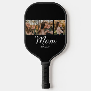 Mum Established Modern Bold Script Black 3 Photo Pickleball Paddle