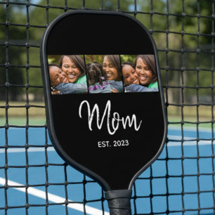 Mum Established Modern Bold Script Black 3 Photo Pickleball Paddle