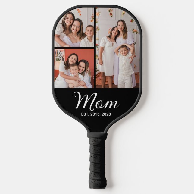 Mum Established Modern Bold Script Black 3 Photo  Pickleball Paddle (Front)