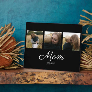 Mum Established Modern Bold Script Black 3 Photo Plaque