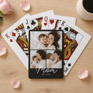 Mum Established Modern Bold Script Black 3 Photo Playing Cards