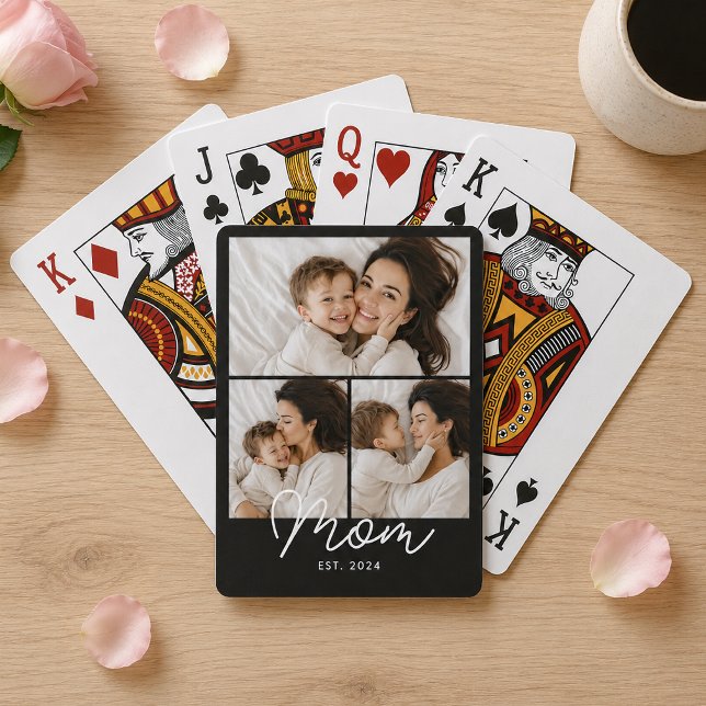 Mum Established Modern Bold Script Black 3 Photo Playing Cards (Creator Uploaded)