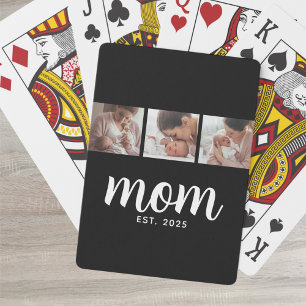 Mum Established Modern Bold Script Black 3 Photo Playing Cards