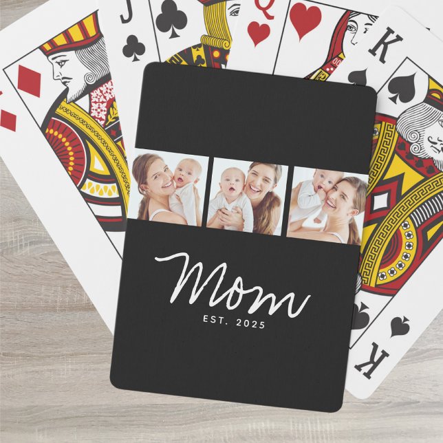 Mum Established Modern Bold Script Black 3 Photo Playing Cards (Creator Uploaded)