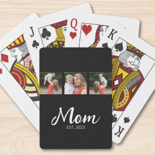 Mum Established Modern Bold Script Black 3 Photo Playing Cards