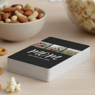 Mum Established Modern Bold Script Black 3 Photo Playing Cards