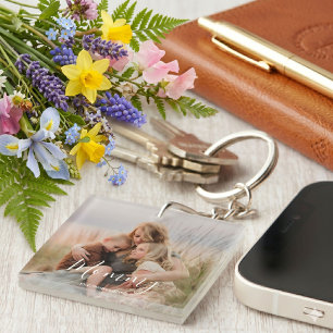 Mum Established Modern Elegant Script Photo  Key Ring