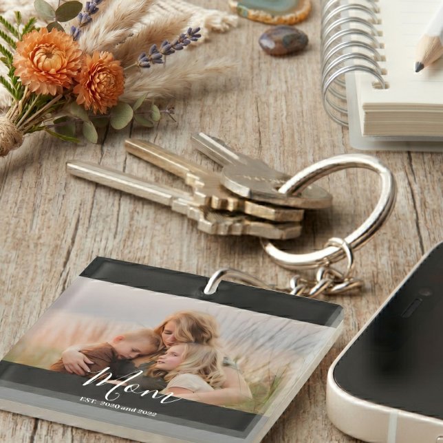 Mum Established Modern Elegant Script Photo  Key Ring (Creator Uploaded)