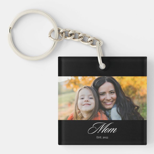 Mum Established Modern Elegant Script Photo Key Ring (Front)