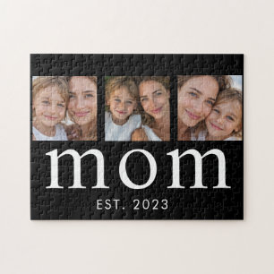 Mum Established Modern Minimal 3 Photo Jigsaw Puzzle