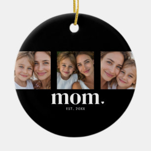 Mum Established Modern Minimal Black 3 Photo Ceramic Tree Decoration