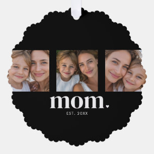 Mum Established Modern Minimal Black 3 Photo Tree Decoration Card