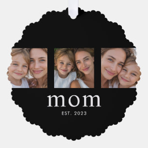 Mum Established Modern Minimal Black 3 Photo Tree Decoration Card