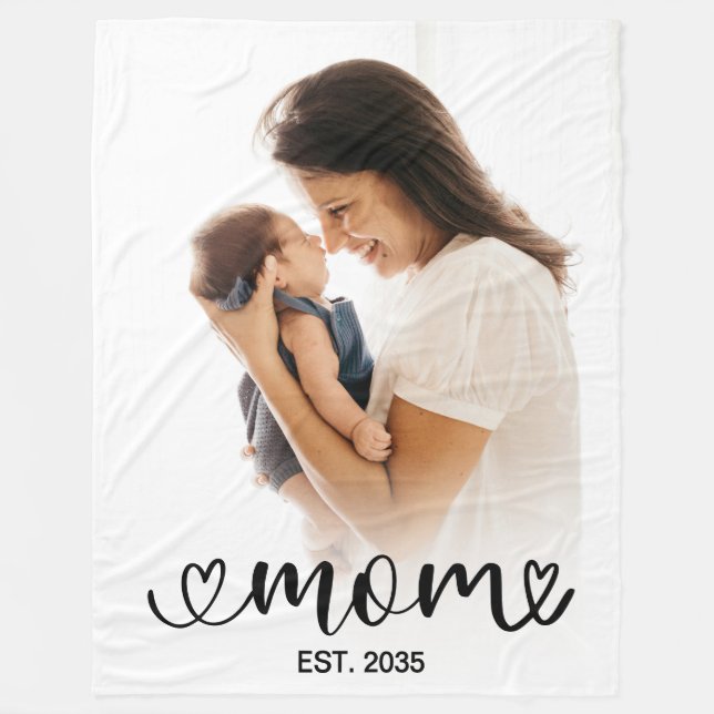 Mum Established Modern Photo Black Script Fleece Blanket (Front)