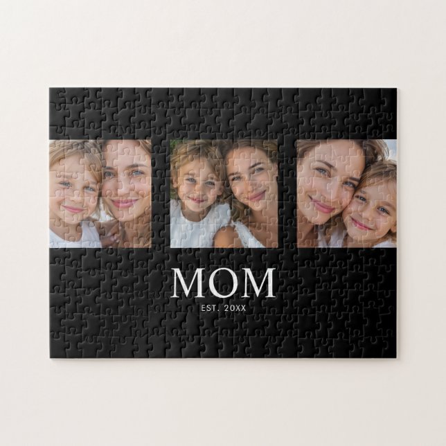 Mum Established Modern Script 3 Photo Jigsaw Puzzle (Horizontal)